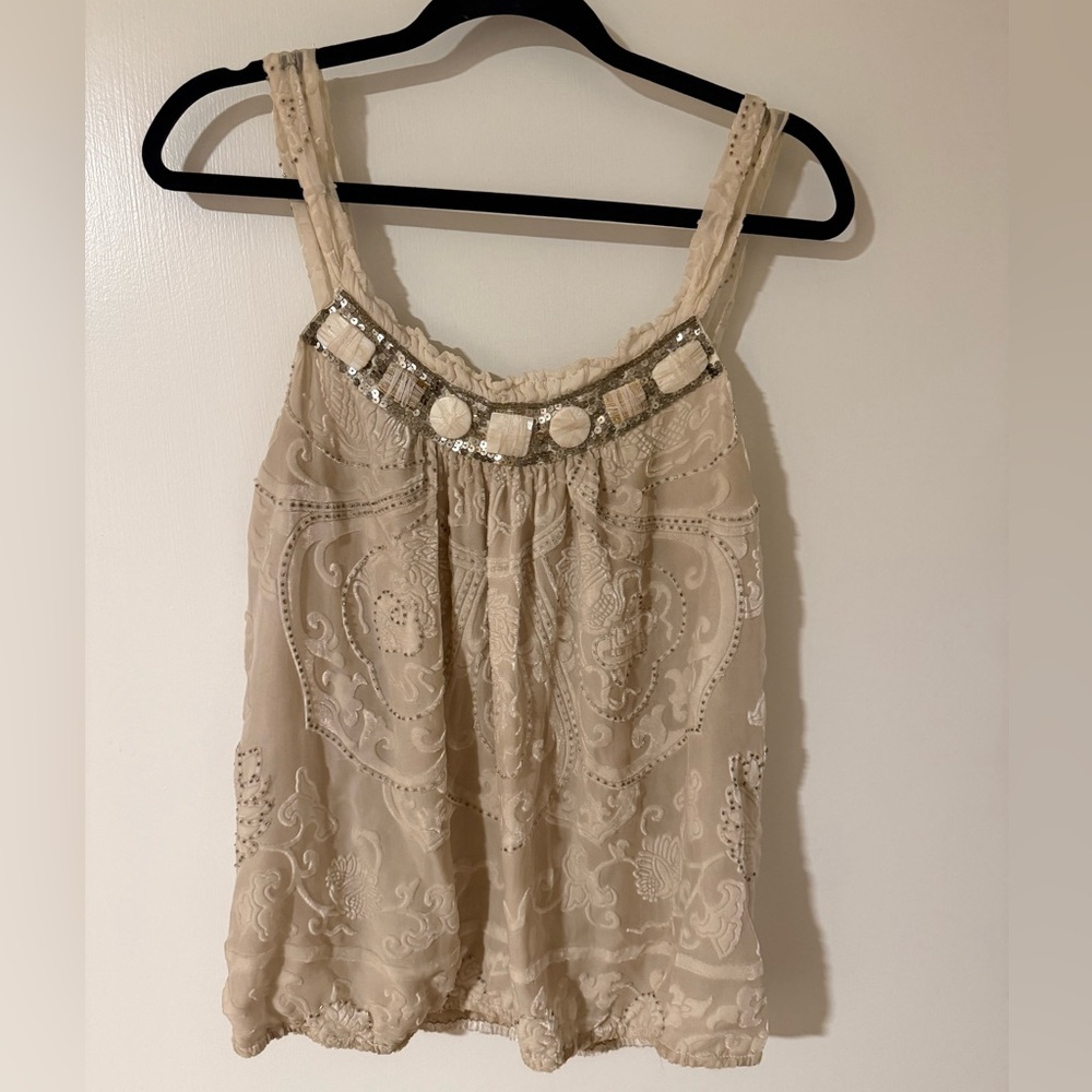 Chic Beige Embellished Blouse